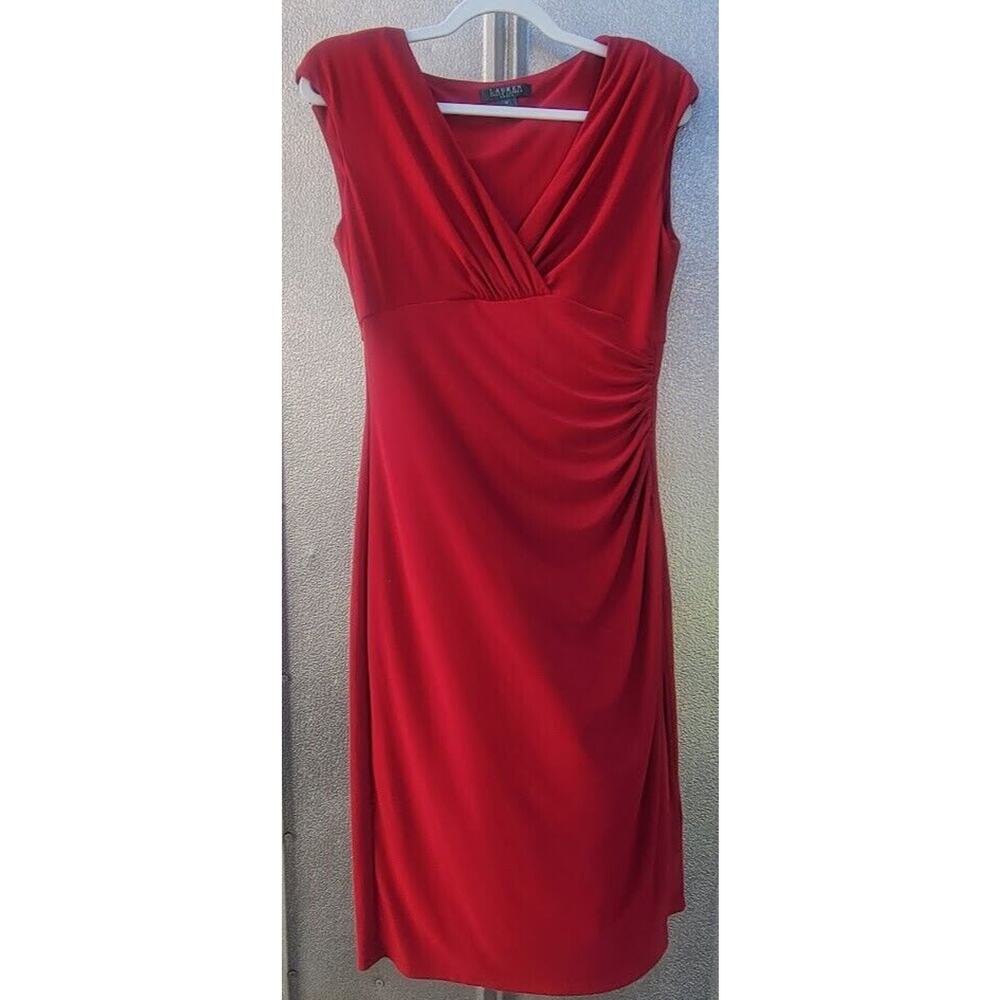 Lauren Ralph Lauren Red Knee-Length Ruched Sheath Dress Size 10